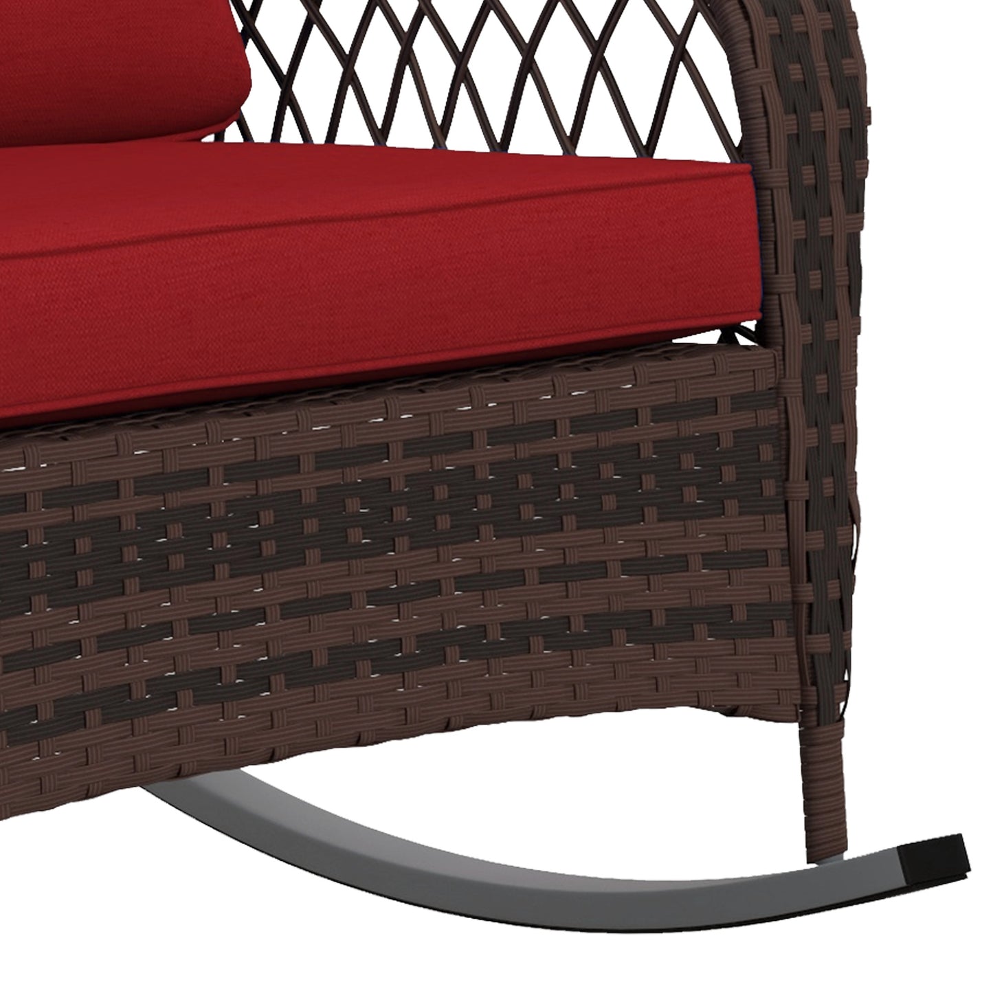 Outdoor Wicker Rattan Rocking Chair Patio Rocker with Thick Cushions for Garden Backyard Porch, Red