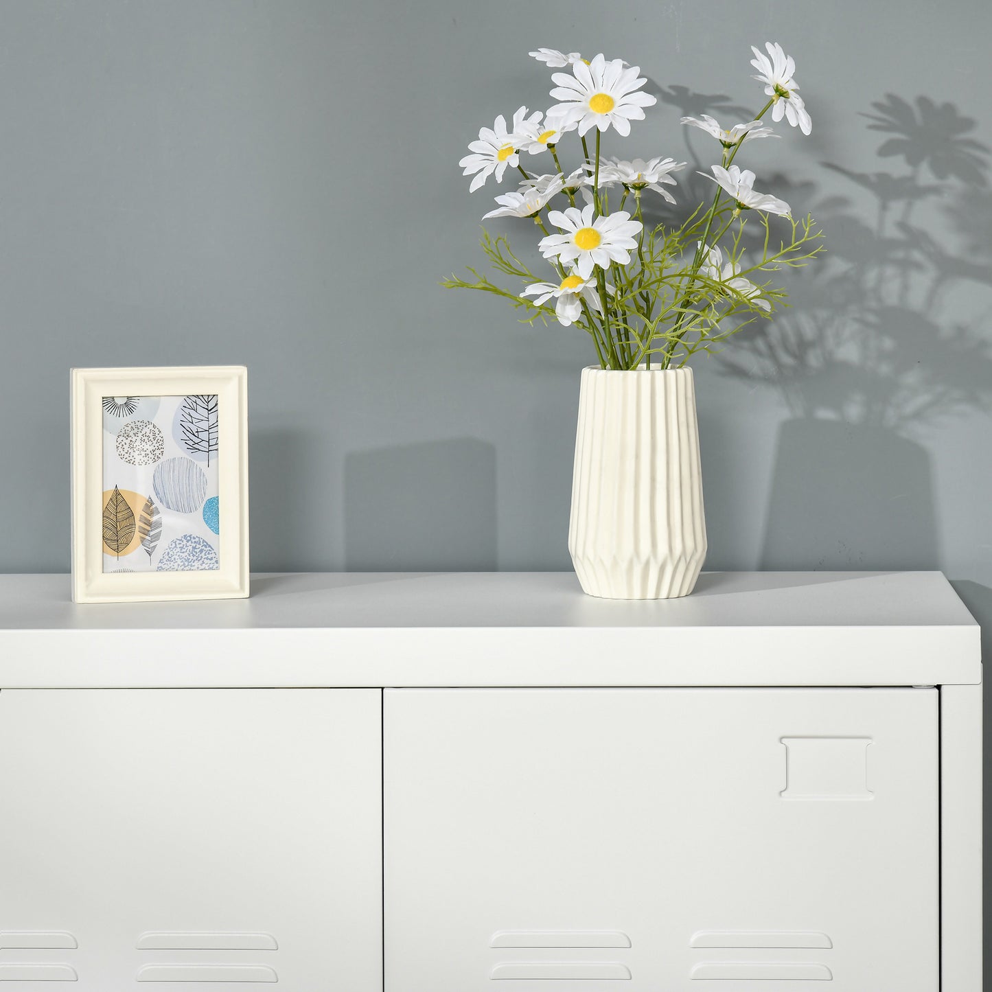 Metal Storage Cabinet, Industrial style with 2 Louvered Doors, Adjustable Shelves for Living Room, White