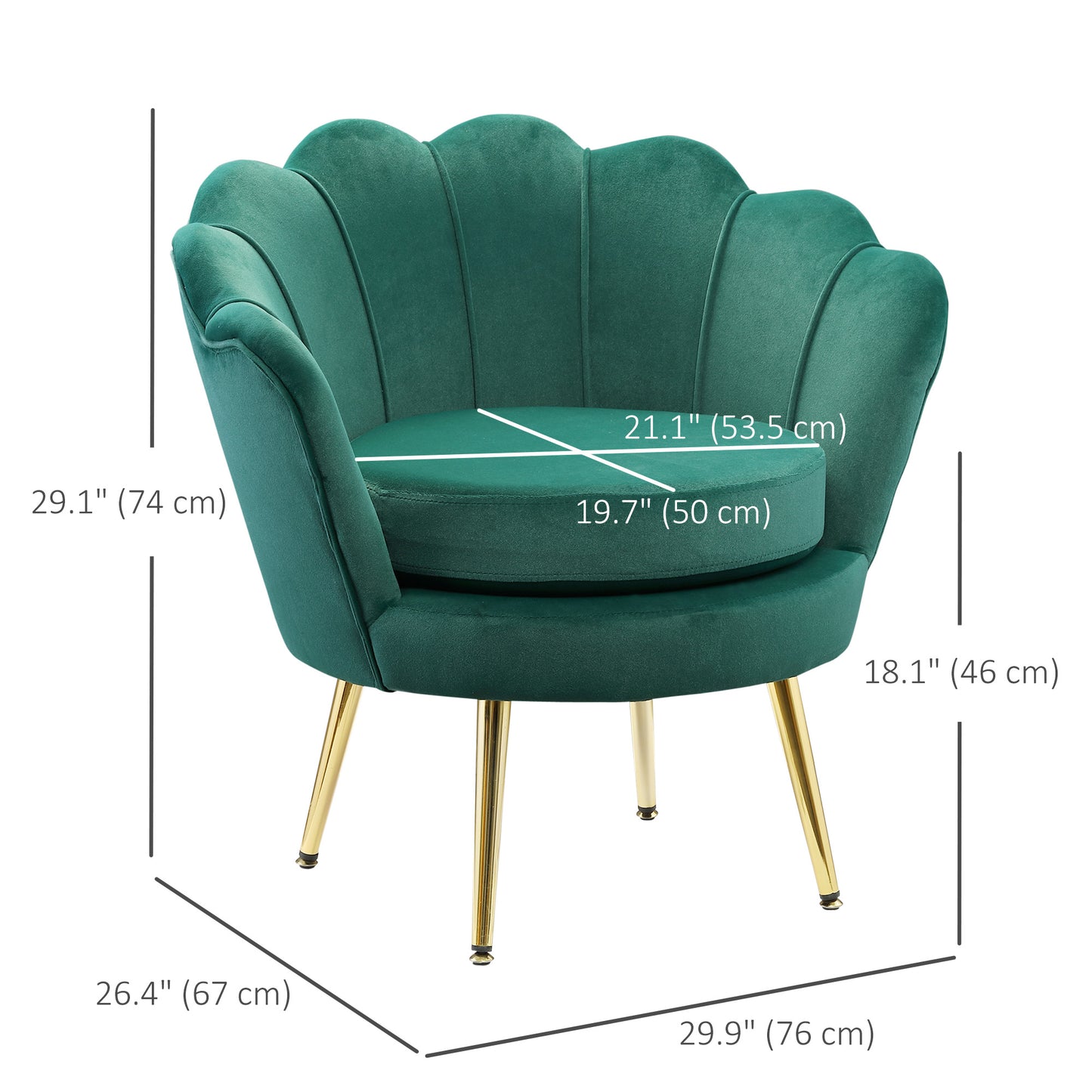 Modern Accent Chair, Velvet-Touch Fabric Leisure Chair with Gold Metal Legs, Dark Green