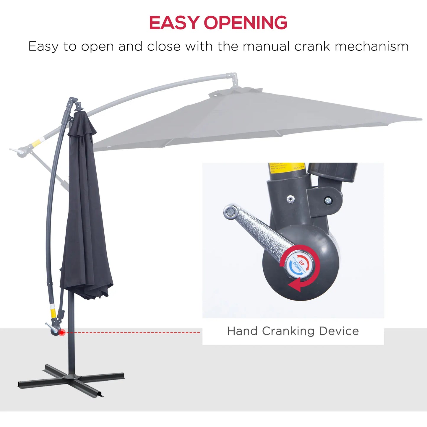 10' Deluxe Patio Umbrella Outdoor Market Parasol Banana Hanging Offset Sunshade Crank Cross Base Black