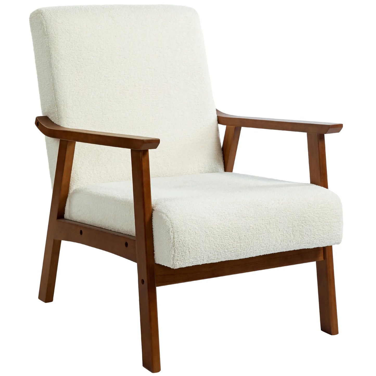 Boucle Accent Chair for Bedroom with Wide Seat and Thick Padding, White