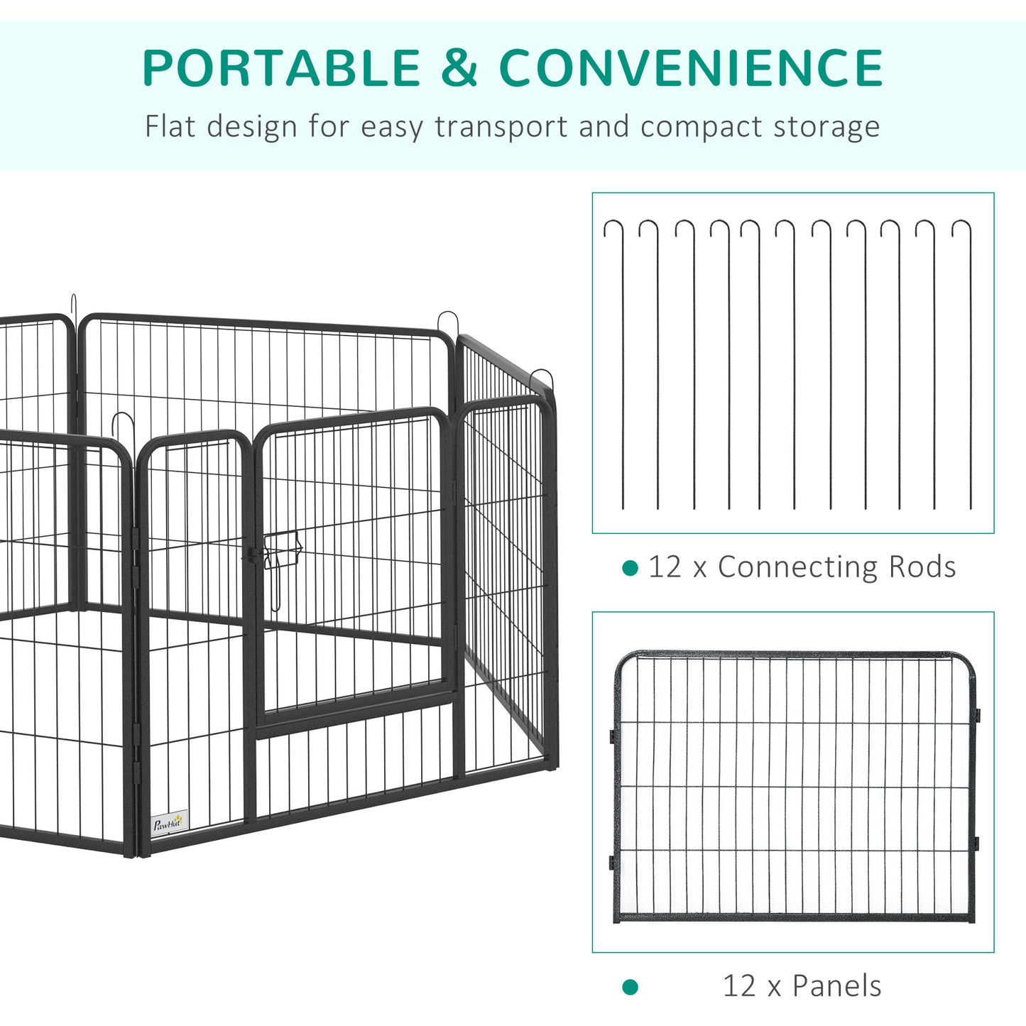 Dog Pen with Gate, 12 Metal Panels Puppy Playpen, Portable Dog Fence Outdoor Indoor, 24"H