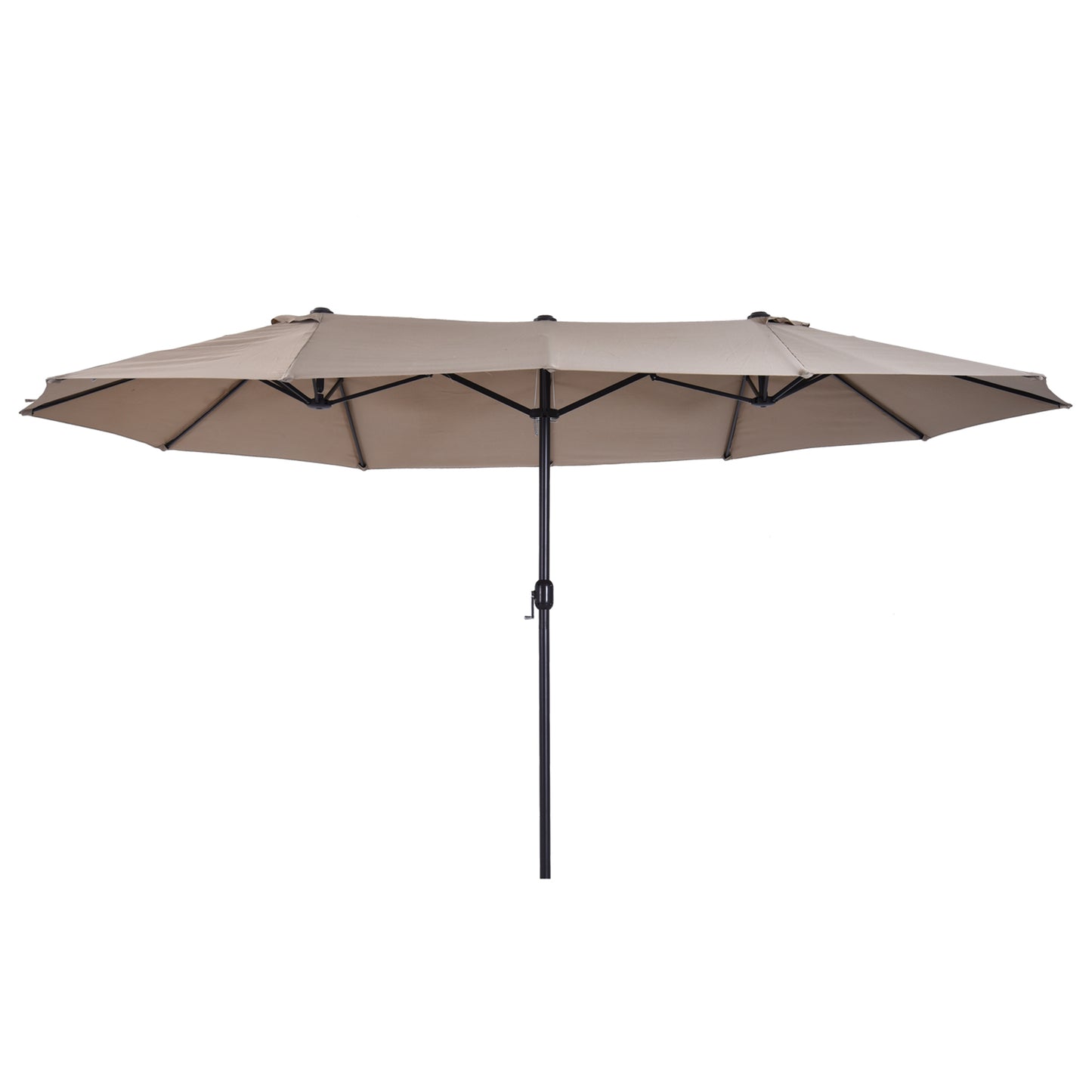 15' Outdoor Patio Umbrella with Twin Canopy Sunshade Steel Table Umbrella with Lift Crank Tan