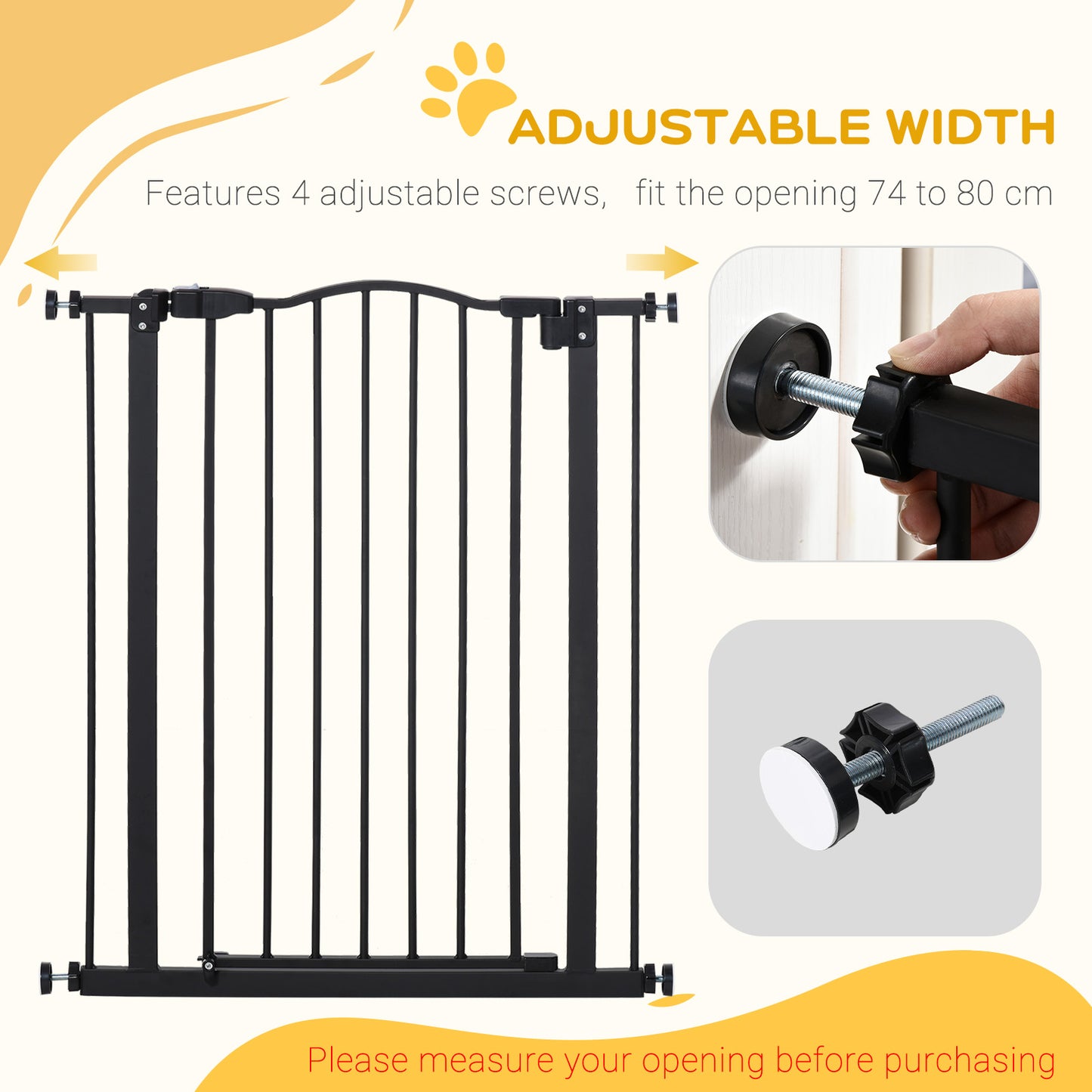 PawHut Extra Tall Dog Gate with Door, Pressure Fit, Auto Close, Double Locking for Doorways Hallways Stairs, Black