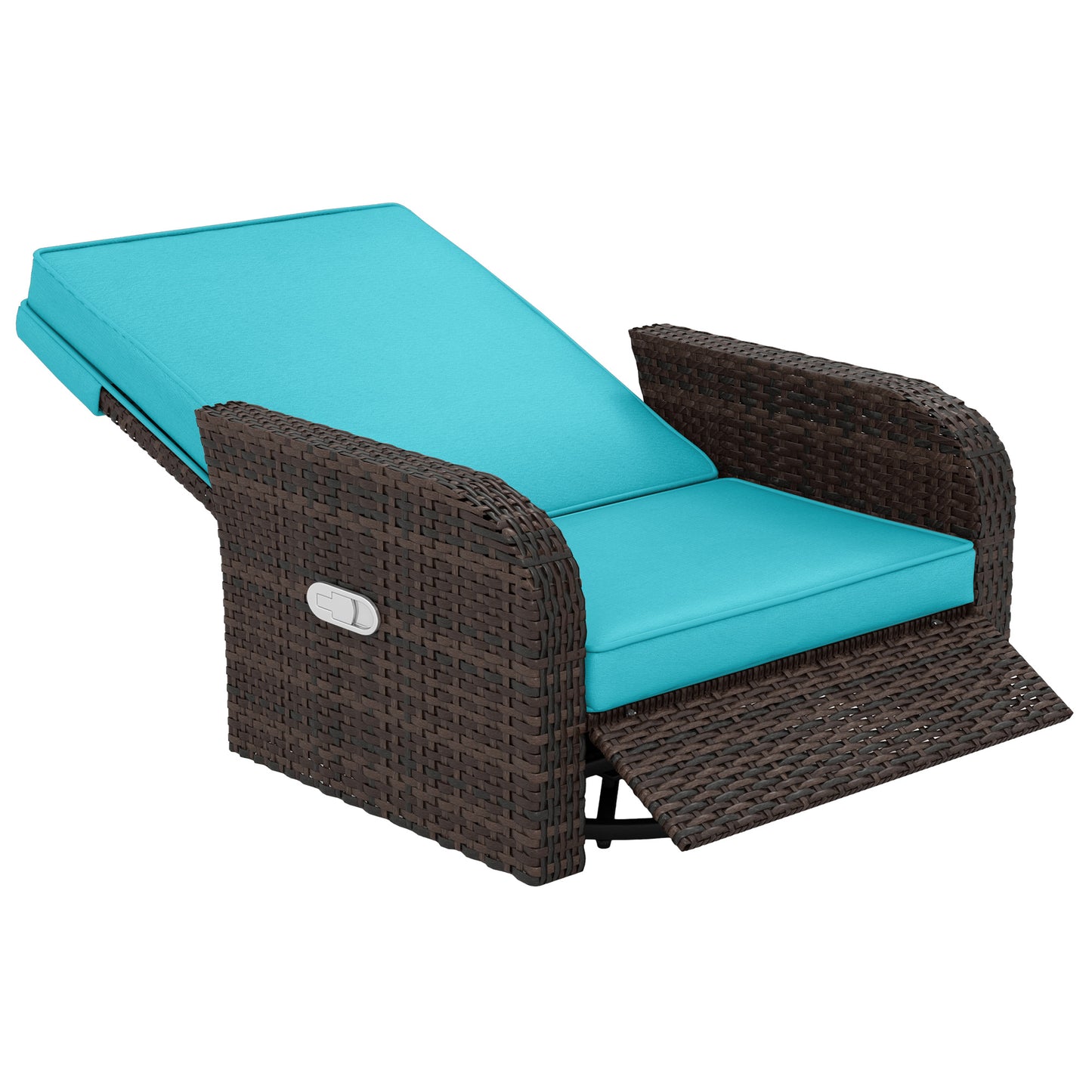 Outsunny Wicker Swivel Chair w/ Cushion, Patio Recliner Chair, Turquoise