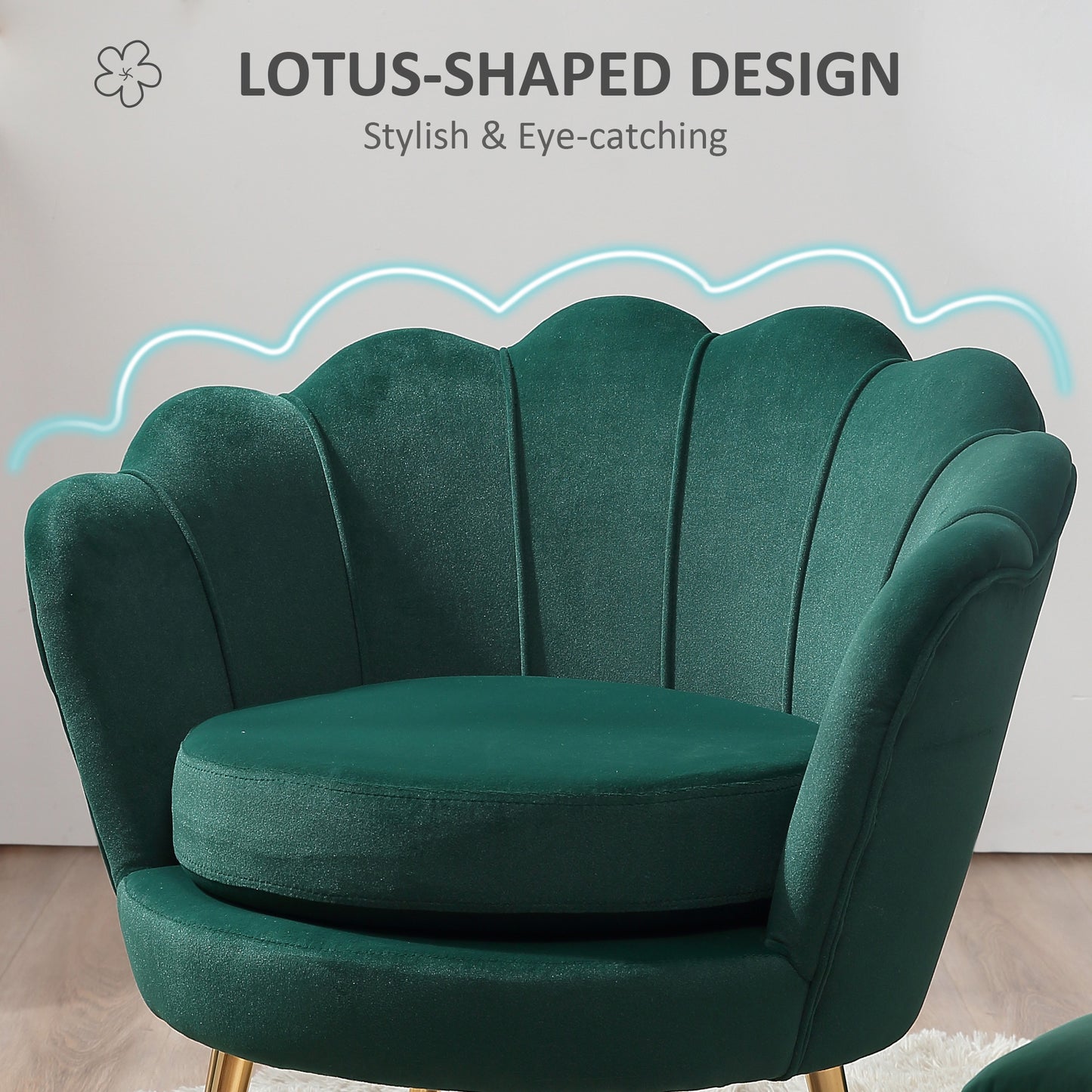 Modern Accent Chair, Velvet-Touch Fabric Leisure Chair with Gold Metal Legs, Dark Green