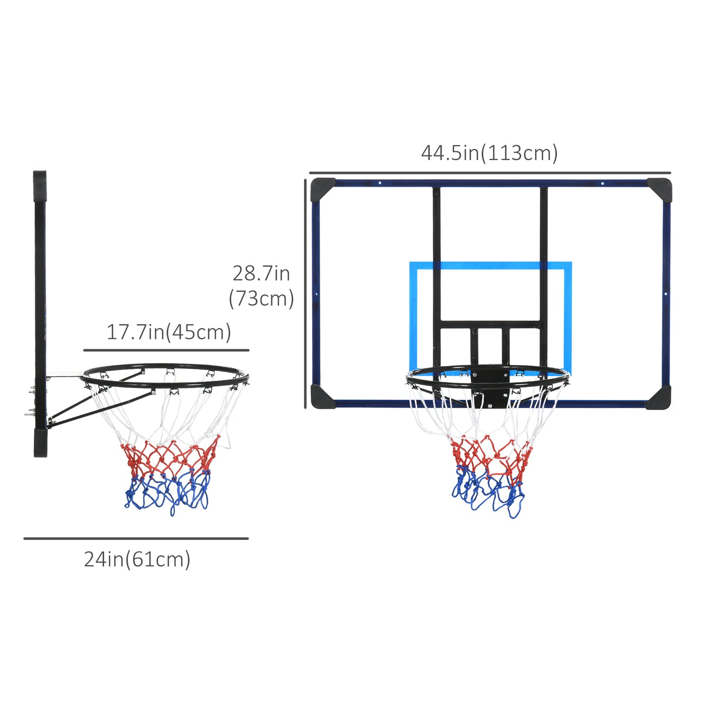 Wall Mounted Basketball Hoop, Mini Hoop with 45" x 29" Shatter Proof Backboard, Durable Rim and All-Weather Net for Indoor and Outdoor Use