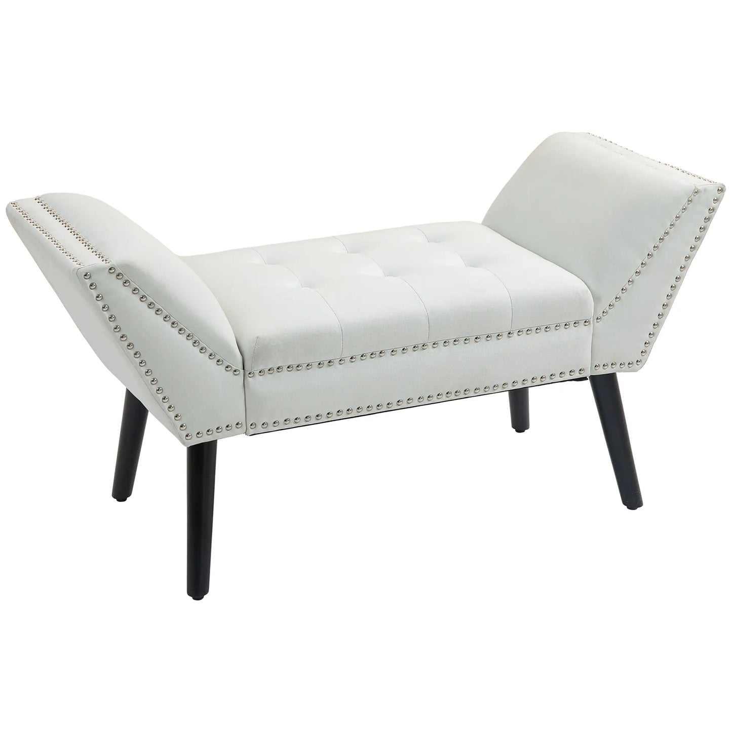 Modern Upholstered Bench with Arms and Nailhead Trim in white