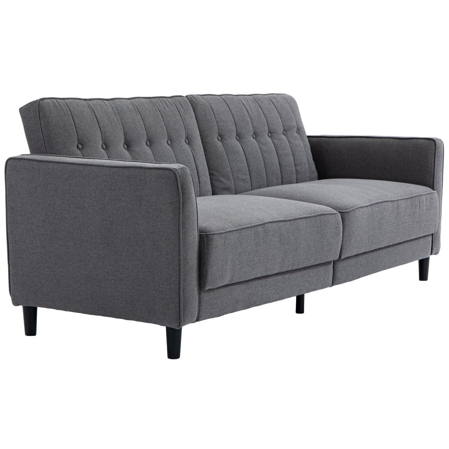 Pull Out Sofa Bed, Button Tufted Fabric Convertible Bed Couch with Adjustable Back, for Living Room, Charcoal Grey