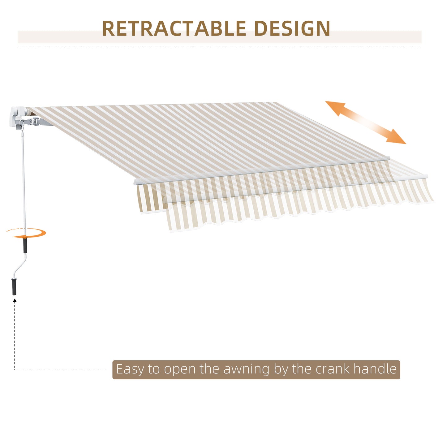 Outsunny 12' x 10' Retractable Awning Patio Awnings Sun Shade Shelter with Manual Crank Handle, 280g/m² UV & Water-Resistant Fabric and Aluminum Frame for Deck, Balcony, Yard, Beige and White