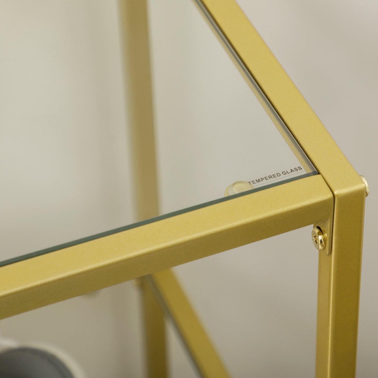 Gold Console Table, 39" Tempered Glass Sofa Table, Narrow Entryway Table with Storage Shelves, Steel Frame for Living Room, Hallway