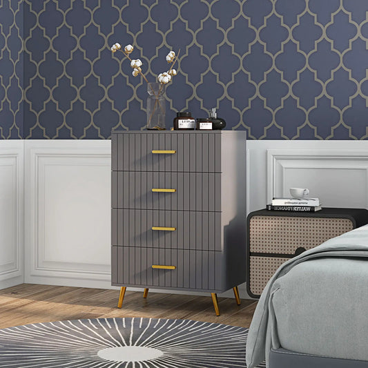 4 Drawer Dresser with Aluminium Legs and Gold Handles, in Dark Grey