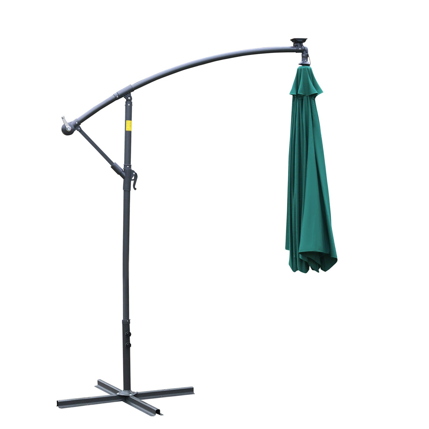 10ft Cantilever Solar Hanging Offset Umbrella Outdoor LED Lights Aluminum Market Banana Parasol Crank w/ Cross Base Garden Sun Shelter Green