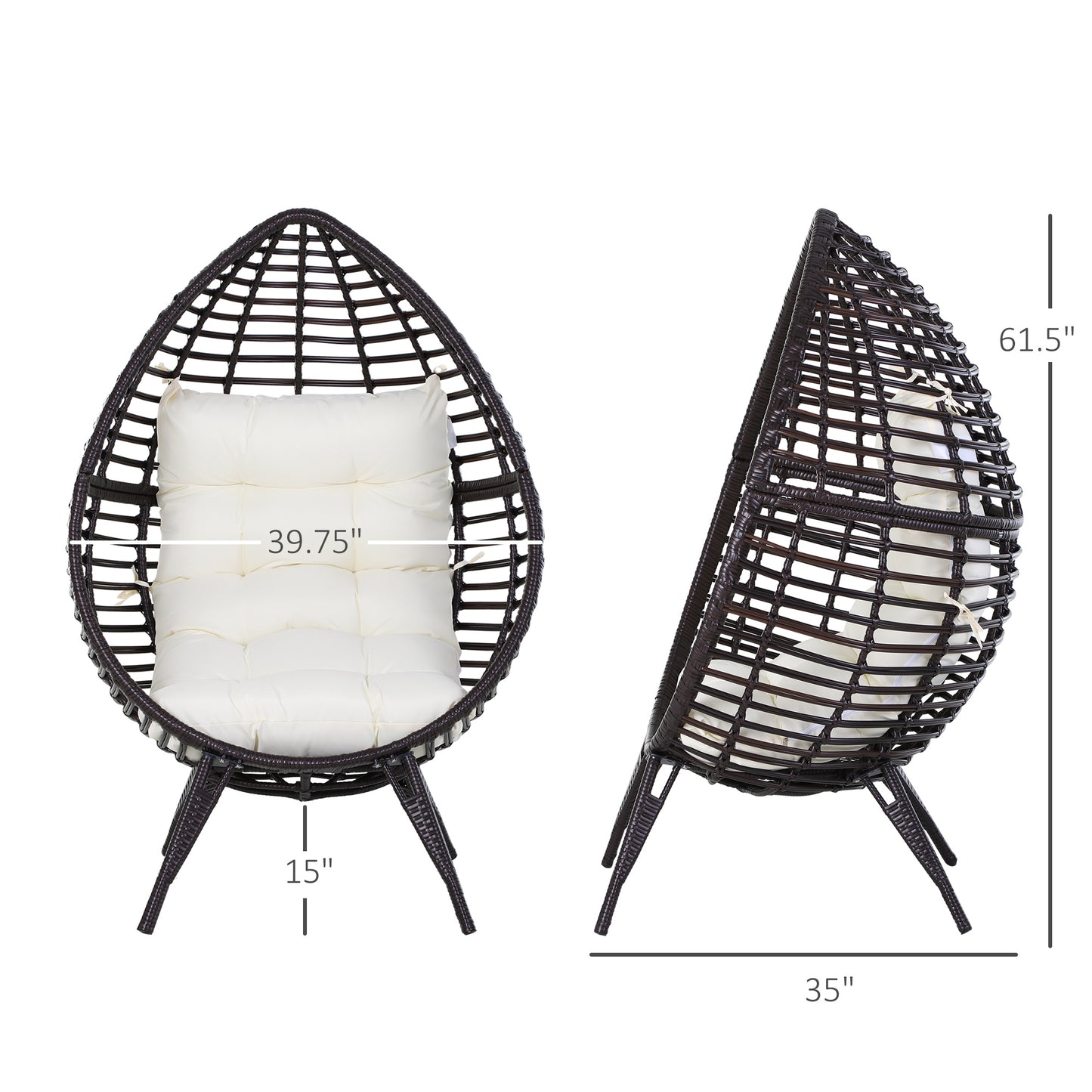 Egg Chair Rattan Wicker Lounge Chair 352lbs Capacity with Soft Cushion, Outdoor/Indoor with Height Adjustable Knob for Backyard Garden Balcony Lawn Living Room, Brown