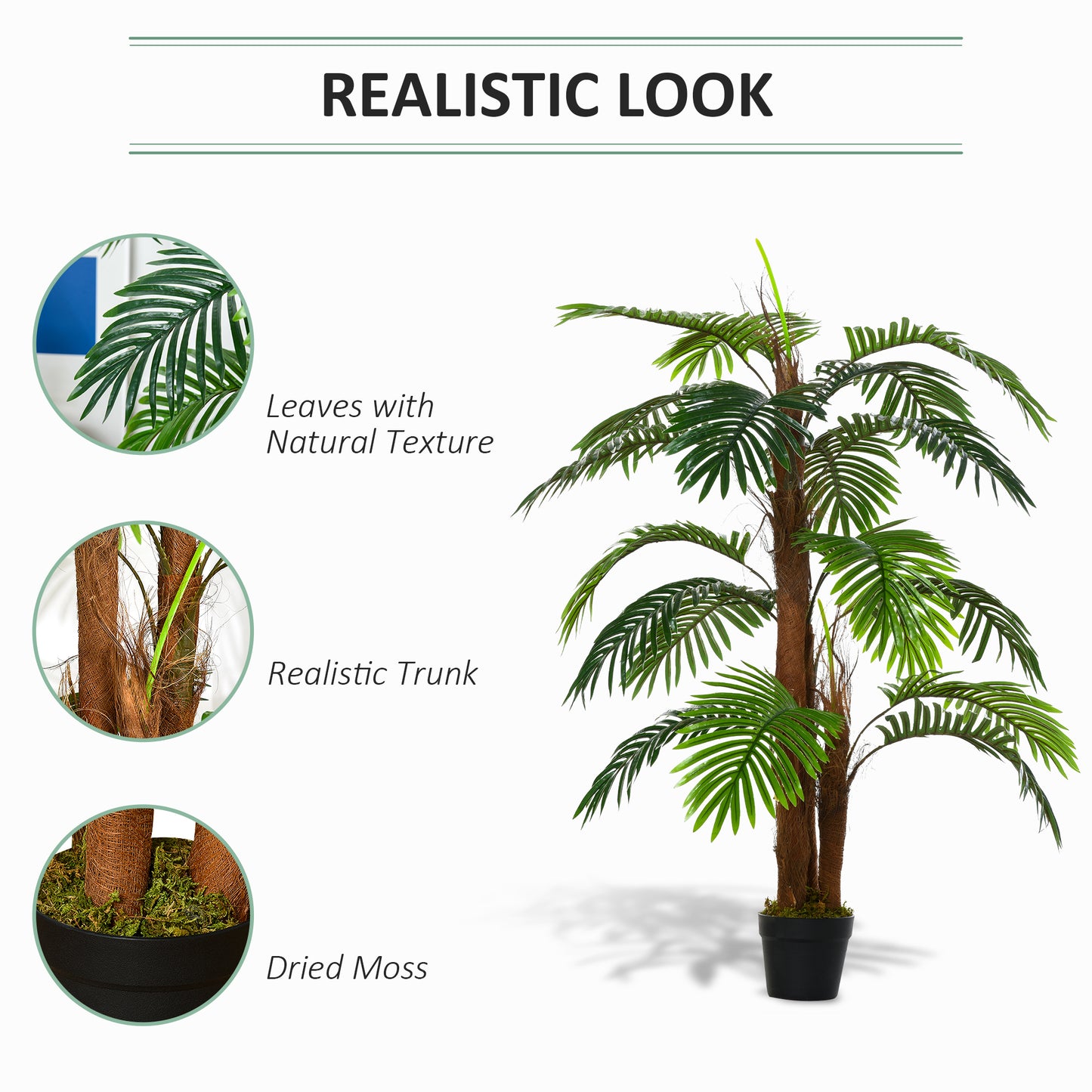 4FT Artificial Palm Tree, Faux Greenery Plant, Decorative Tree in Nursery Pot for Indoor Outdoor Décor