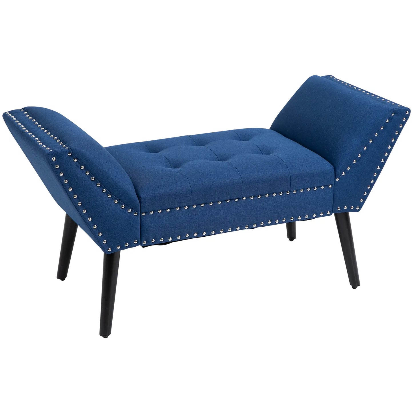 Modern Upholstered Bench with Arms and Nailhead Trim in Blue