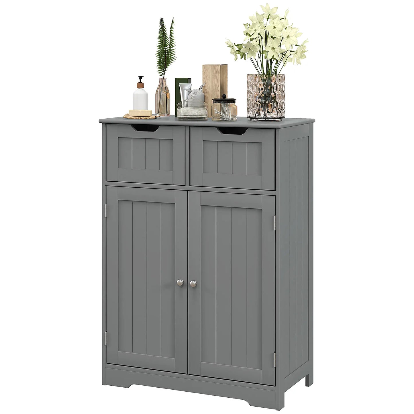 Entryway or  Bathroom Storage Cabinet with 2 Drawers, Adjustable Shelf in Grey