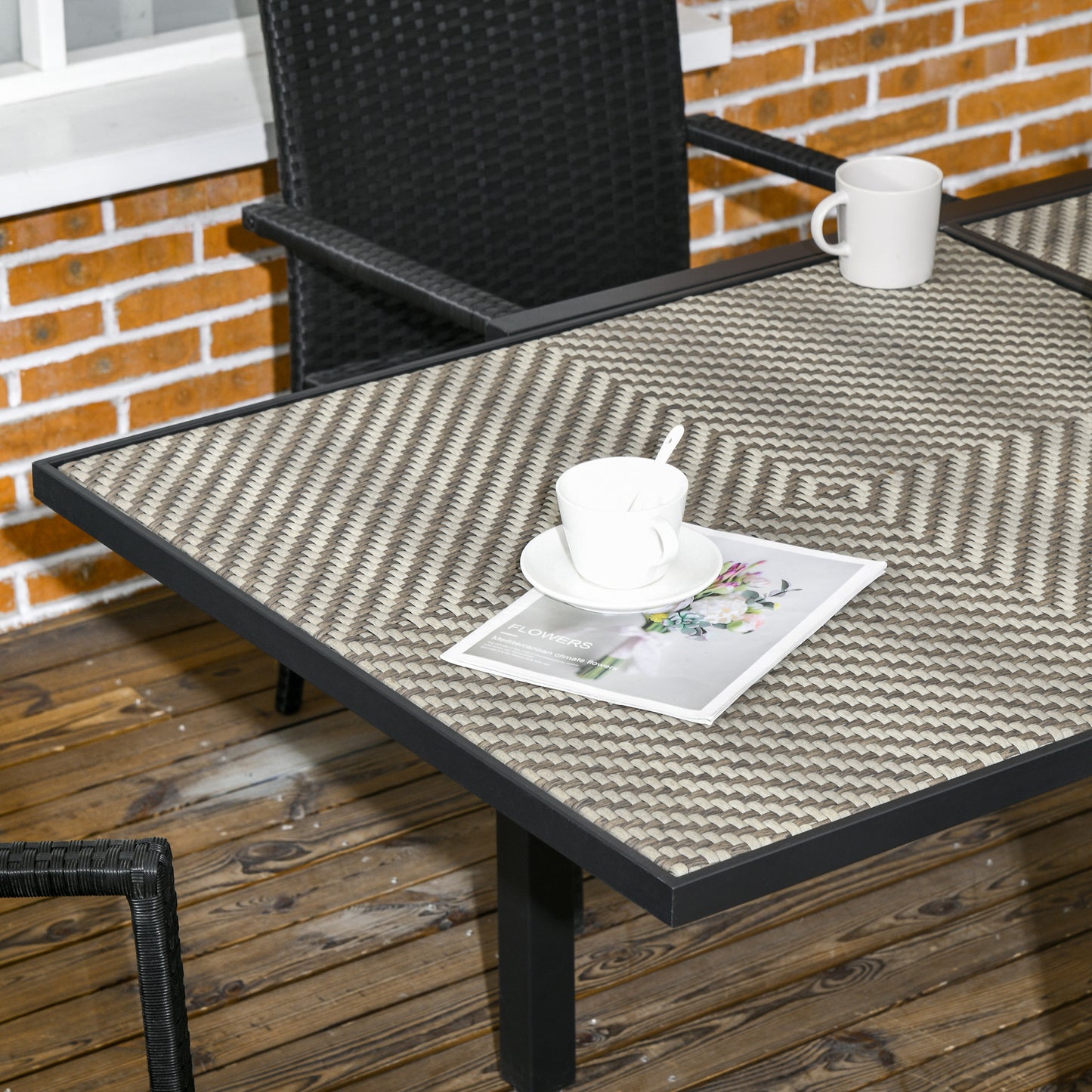 Extendable Rattan Dining Table, Patio Retractable Table, Aluminum Frame, 90/180 x 90 cm, Mixed Brown