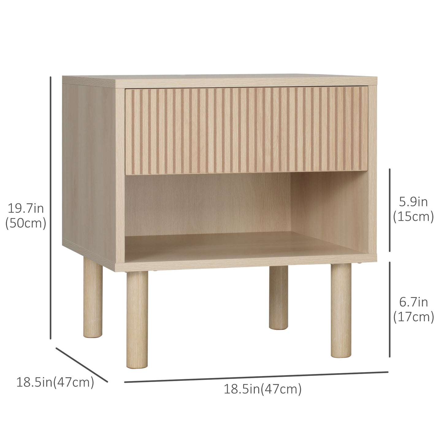 Modern Bedside Table with Drawer and Open Shelf, Sofa Side Table for Bedroom Living Room, Natural