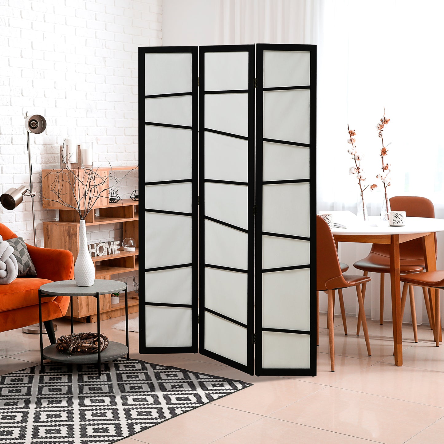 5.6ft Folding Room Divider, 3 Panel Wall Partition with Wood Frame for Bedroom, Home Office, White