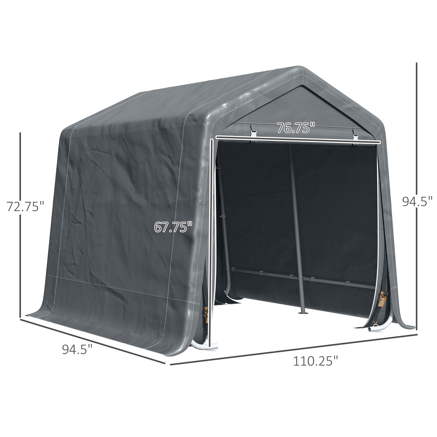 9.2' x 7.9' Garden Storage Tent, Heavy Duty Bike Shed, Patio Storage Shelter w/ Metal Frame and Double Zipper Doors, Dark Grey