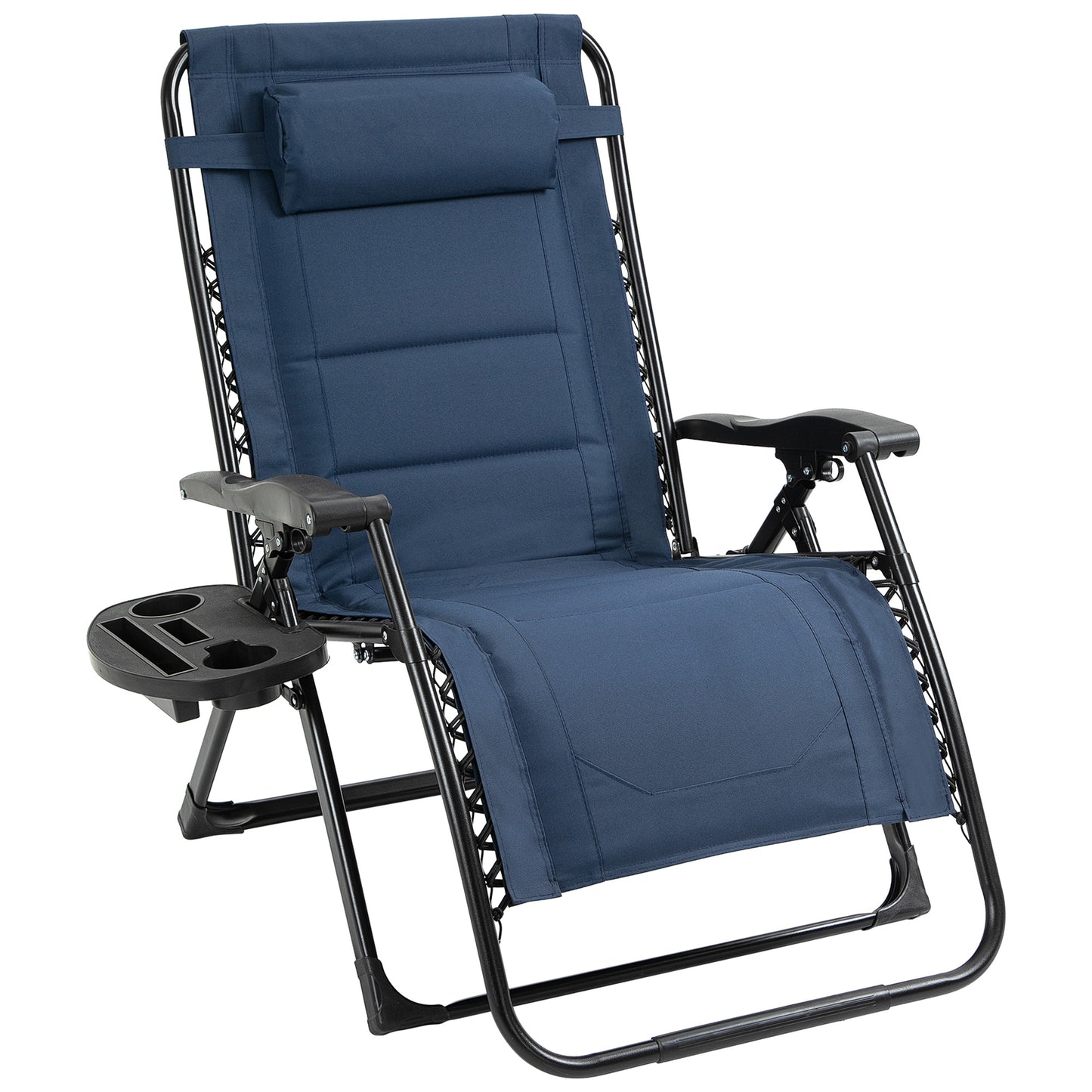 Zero Gravity Lounger Chair, Padded Folding Reclining Patio Chair with Cup Holder, Headrest, for Poolside, Camping, Blue