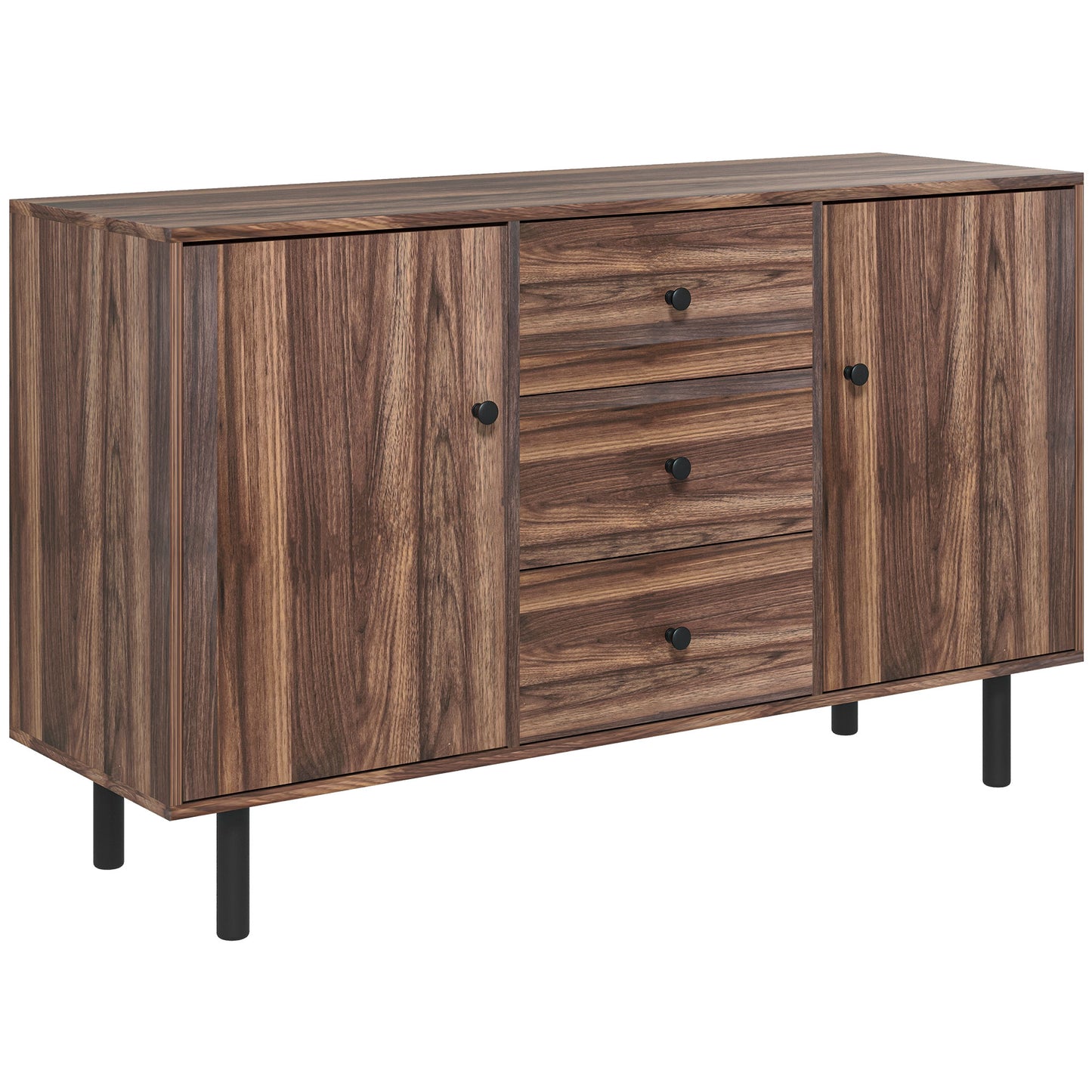 Storage Sideboard with 2 Cupboard, 3 Drawers and Adjustable Shelves in Rustic Brown