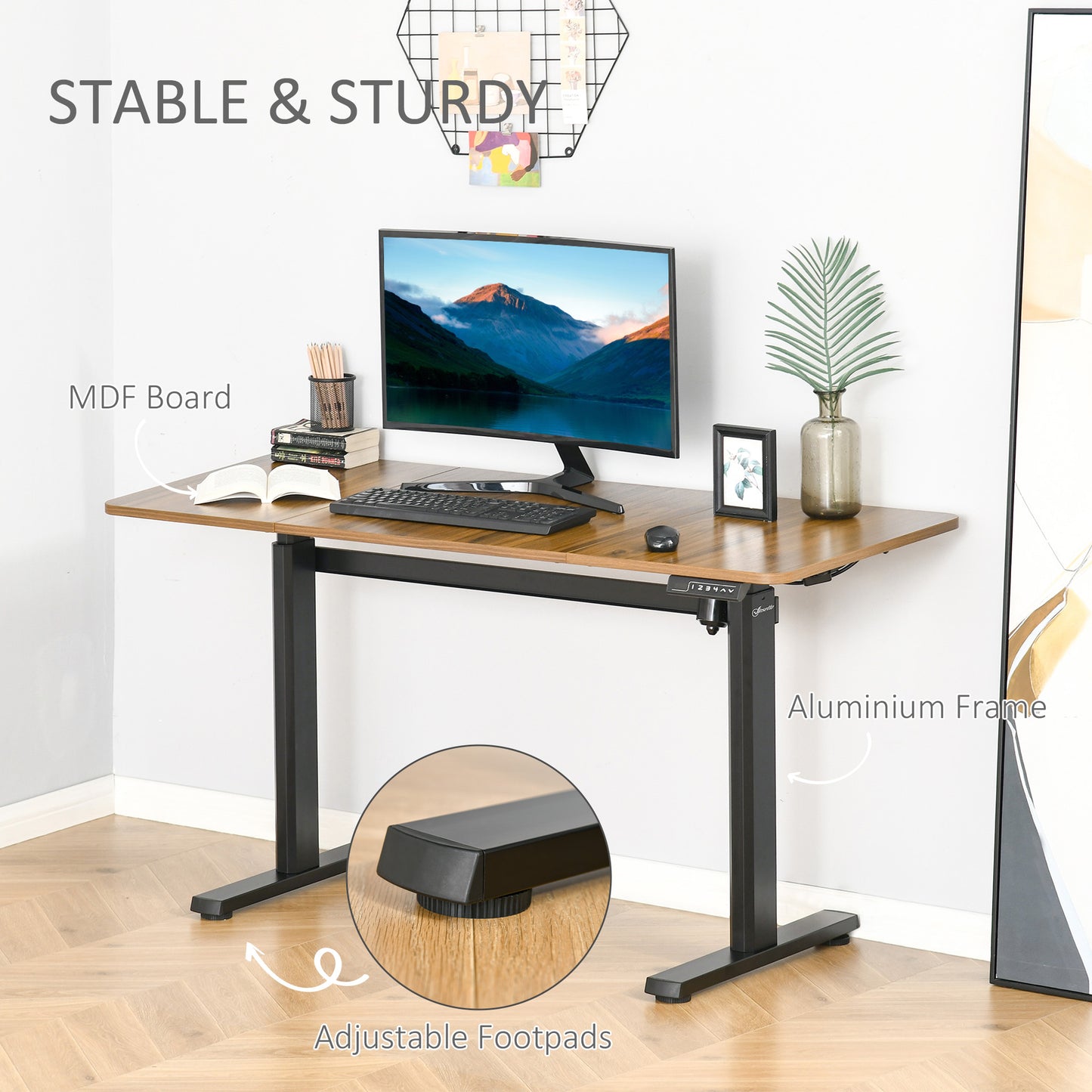 Vinsetto 55" Electric Height Adjustable Standing Desk Sit Stand Desk with Large Desktop, Motor, Stand up Desk for Home Office, Natural