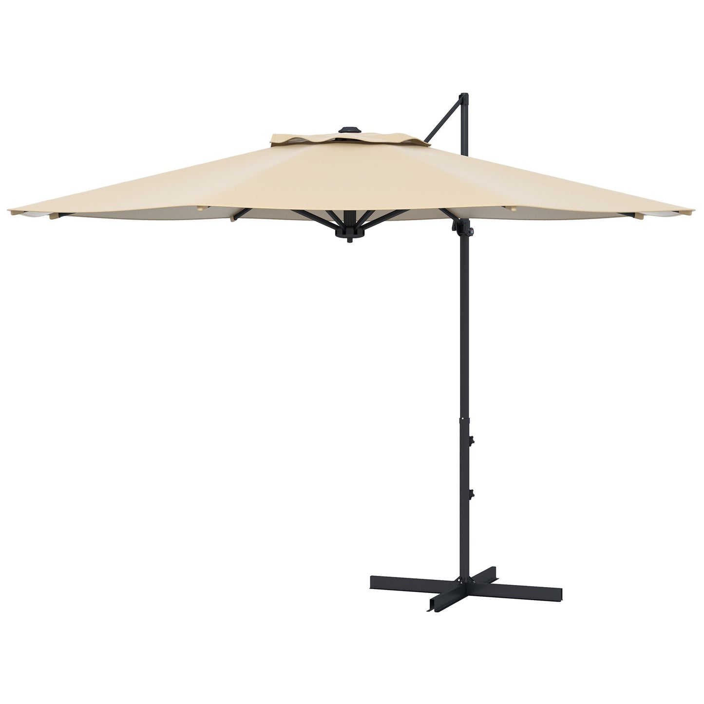 10 FT Cantilever Umbrella, Aluminum Hanging Offset Umbrella with 360°Rotation, Crank, Tilt, Cross Base, Khaki