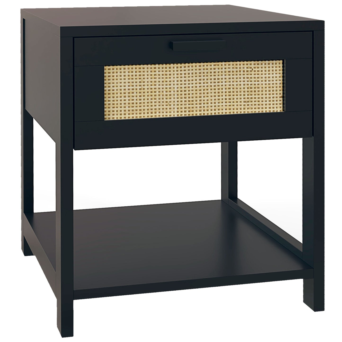 Modern Bedside Table, Accent Nightstand with Drawer and Open Shelf, Bed End Table for Bedroom, Living Room, Black