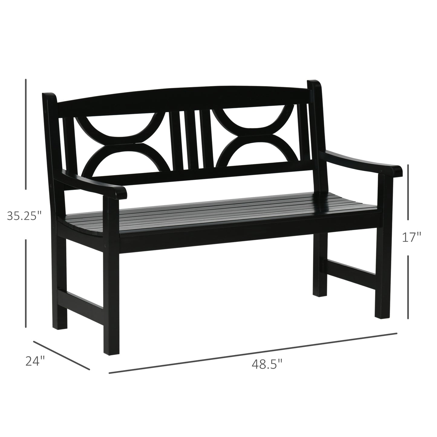 Outsunny 2-Seater Wooden Garden Bench 4FT Outdoor Patio Loveseat for Yard, Lawn, Porch, Black