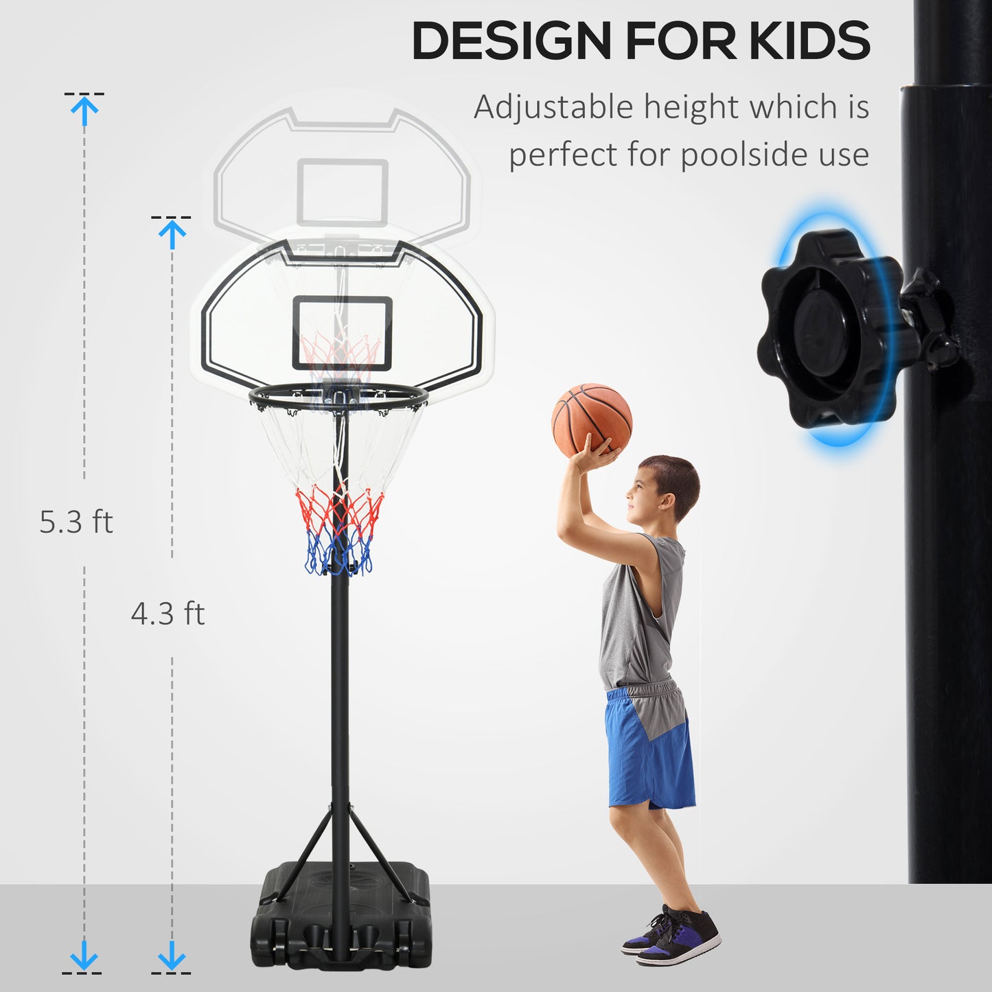 51"-64" Height Adjustable Basketball System Poolside Hoop Stand Portable with Wheels