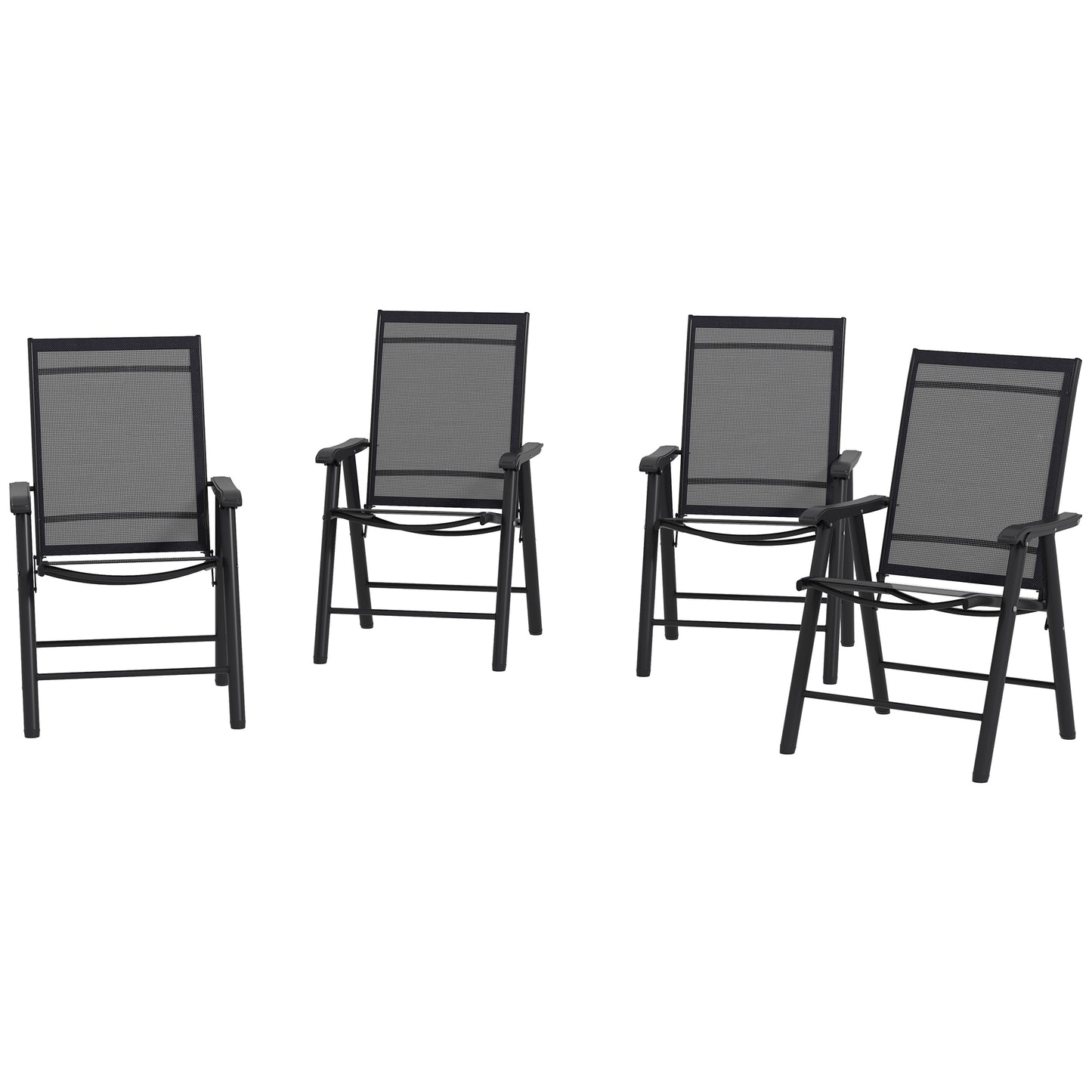 4-Piece Folding Chair Set for Relaxing on Patio Balcony Garden, Comfortable Outdoor Furniture with Armrests, Black