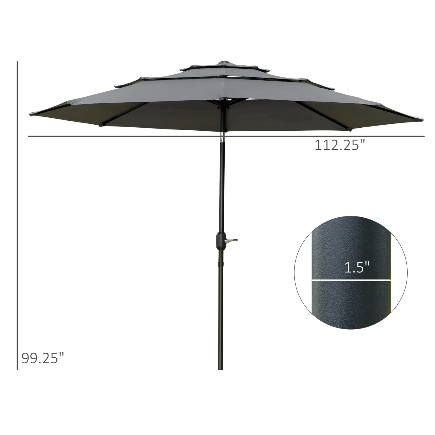 9FT 3 Tiers Patio Umbrella Outdoor Market Umbrella with Crank, Push Button Tilt for Deck, Backyard and Lawn, Light Grey