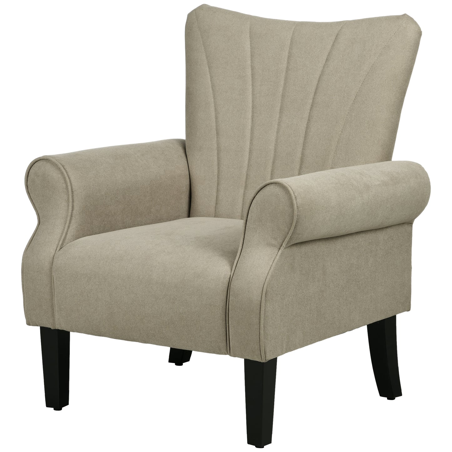 Fabric Armchair, Modern Accent Chair with Wood Legs for Living Room, Bedroom, Home Office, Beige