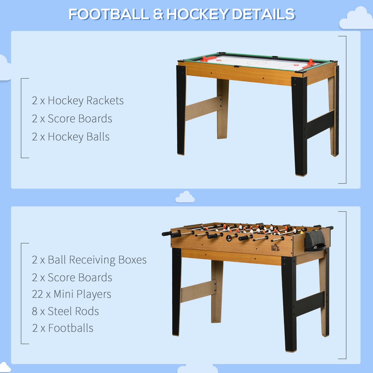 43'' 4-in-1 Multi-Gaming Table, Tabletop Billiards Hockey Table Tennis Foosball Game, Easy Set up for Whole Family, Compact for Storage, with Score Boards, Balls, Cues, Chalk, Brush