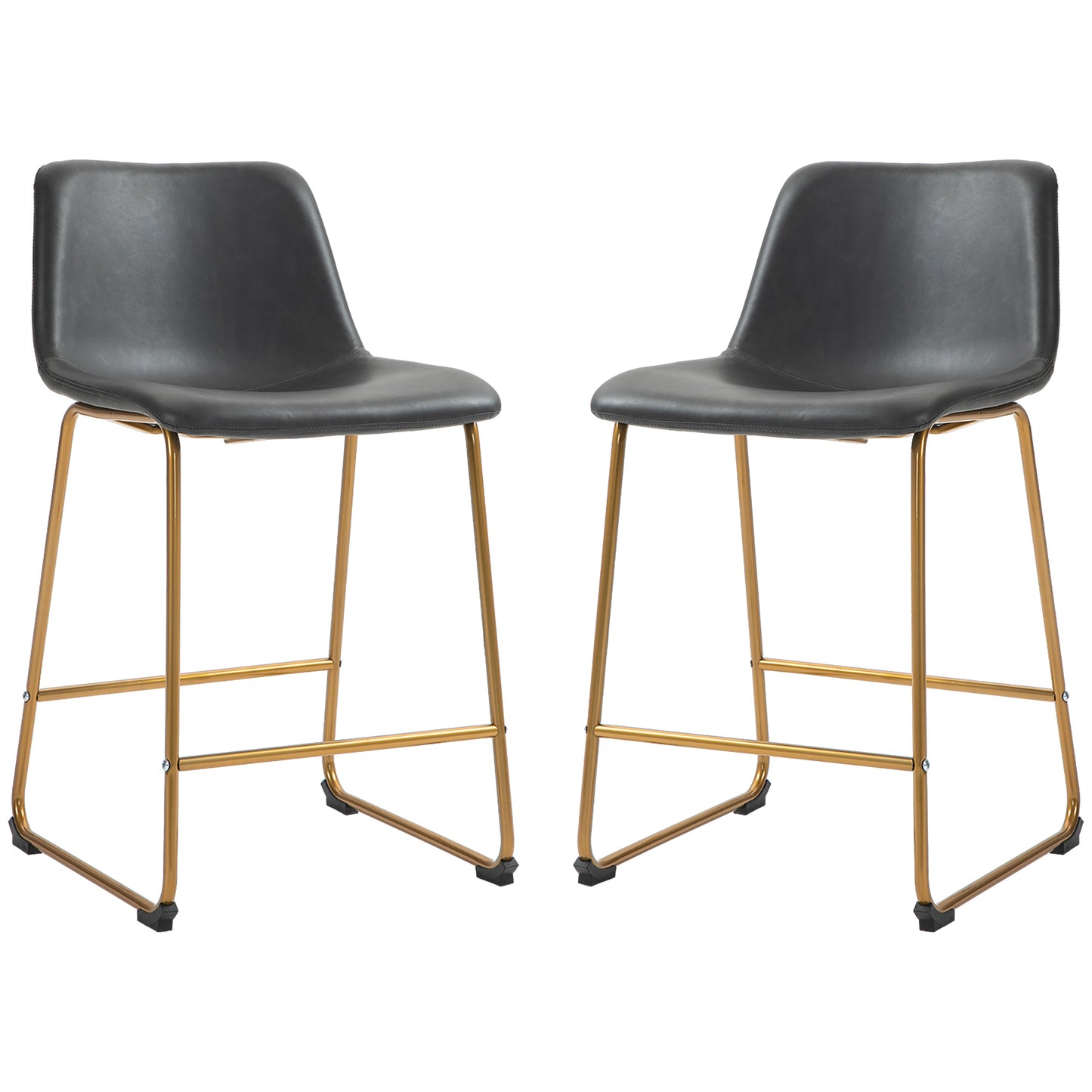 Counter Height Stools Set of 2, PU Leather Upholstered Stools for Kitchen Island, Modern Bar Chairs, Dark Grey