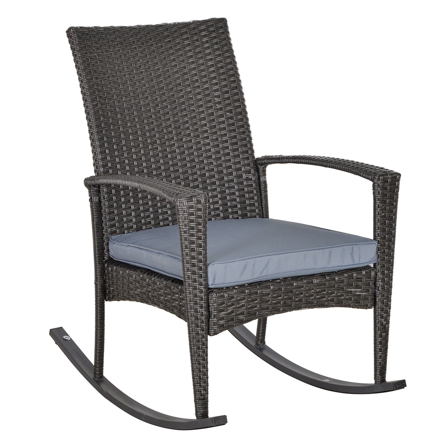 Outdoor PE Rattan Rocking Chair, Garden Glider Rocking Chair, Wicker Patio Chair Set with Armrest and Cushion, Grey