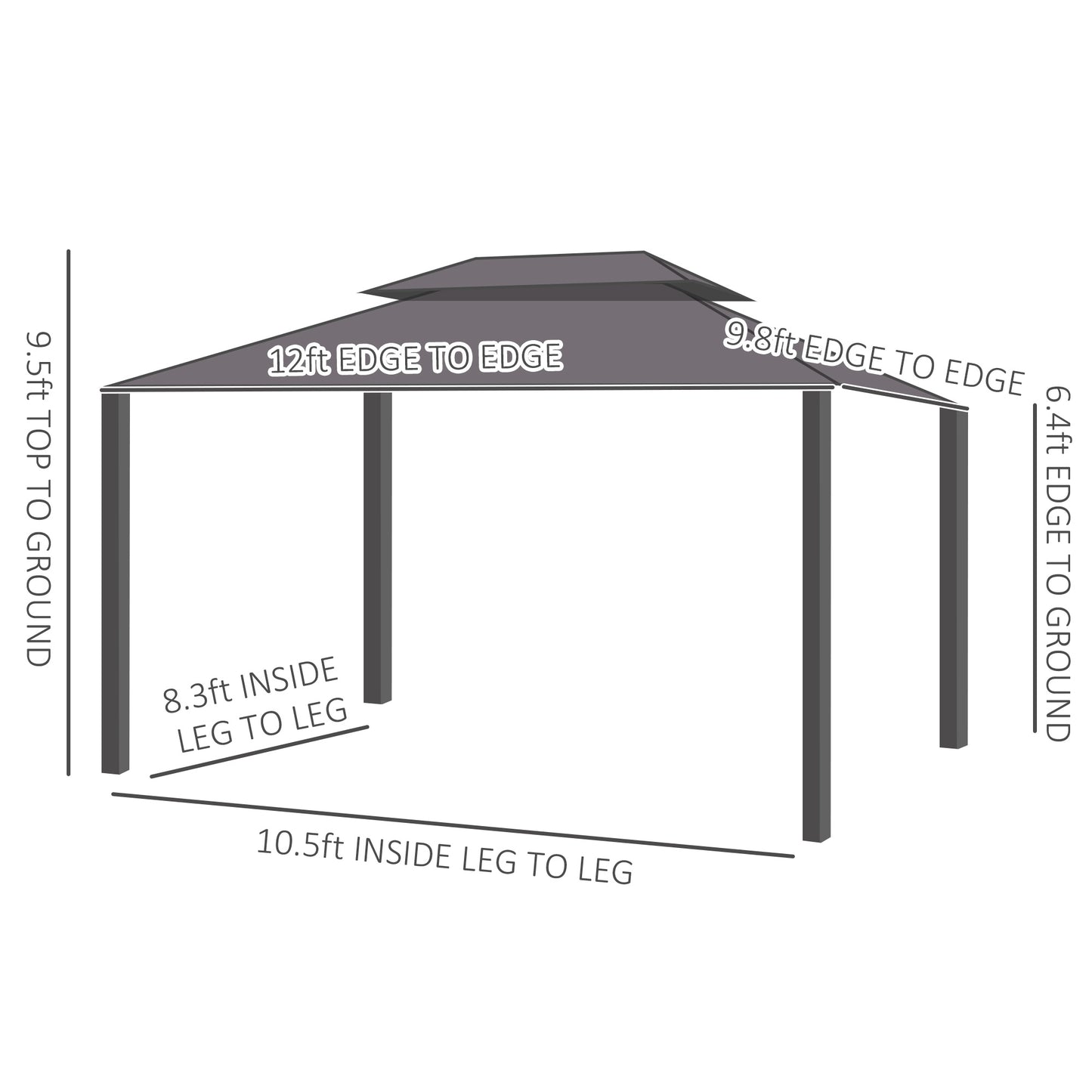 Outsunny 12' x 10' Outdoor Hardtop Gazebo with Galvanized Steel Canopy & Netting Sidewalls for Lawn, Backyard, Brown