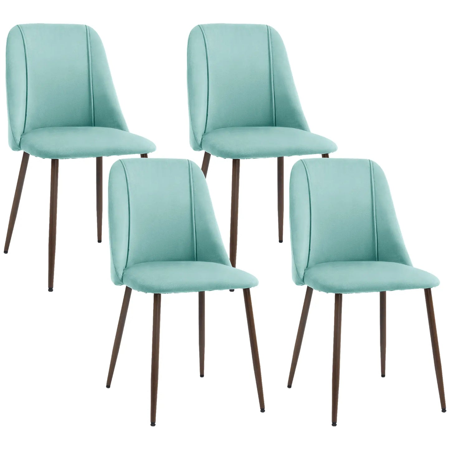 Upholstered Dining Chairs Set of 4, Velvet Accent Chair with Back and Wood-grain Steel Leg for Kitchen, Light Green