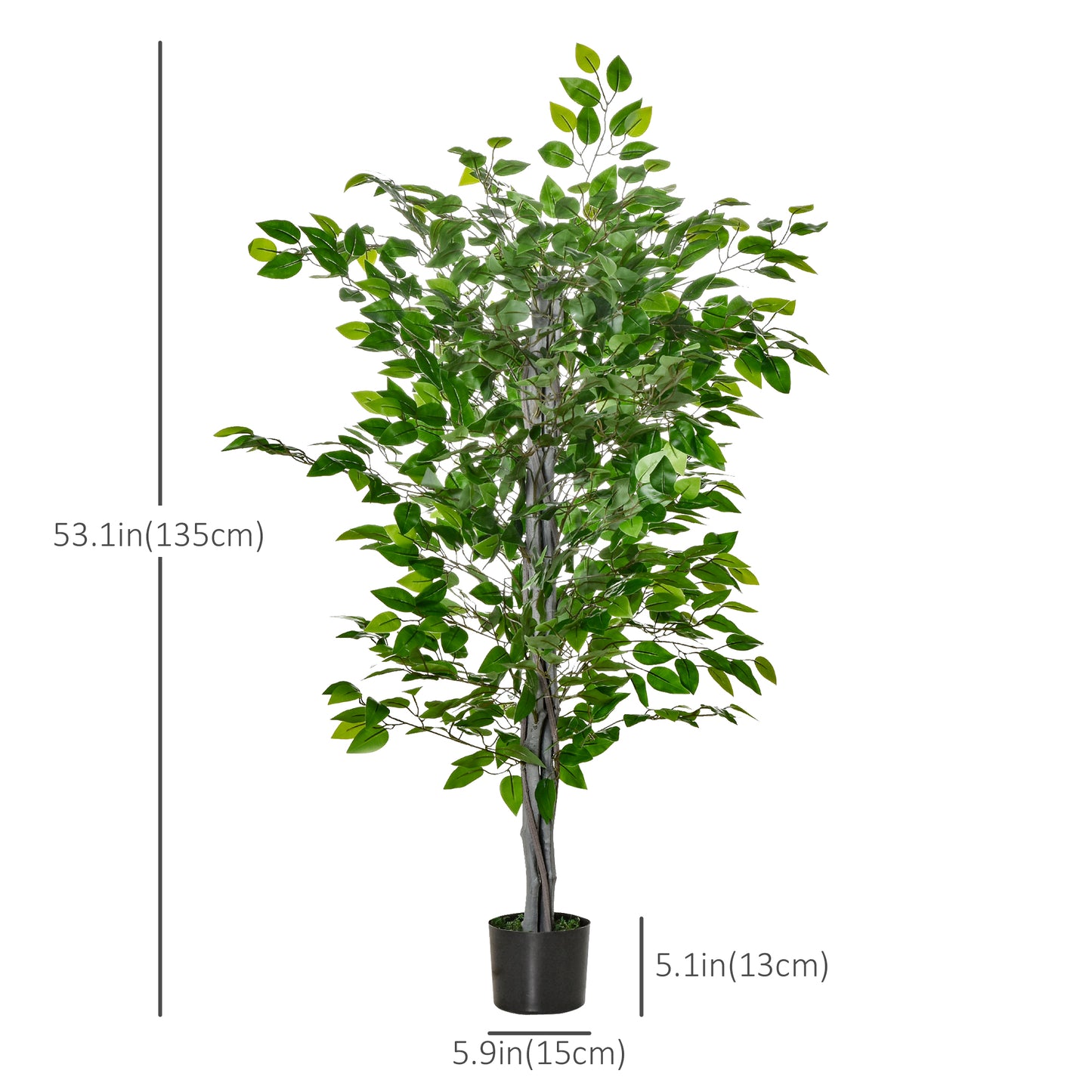 4.5ft Ficus Artificial Plant with Realistic Leaves, Potted Fake Tree for Home Office Indoor Outdoor Decor, Green