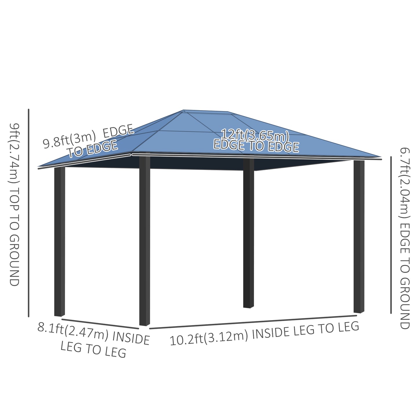 10' x 12' Outdoor Hardtop Gazebo with Polycarbonate Panel Roof, Garden Deluxe Pavilion Canopy BBQ Sunshade Shelter with Removable Curtains