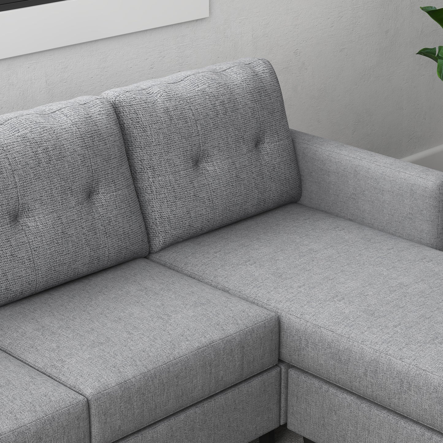 L-shaped 3 Seater Couch with Switchable Ottoman, Corner Sofa with Thick Padded Cushion for Living Room, Light Grey