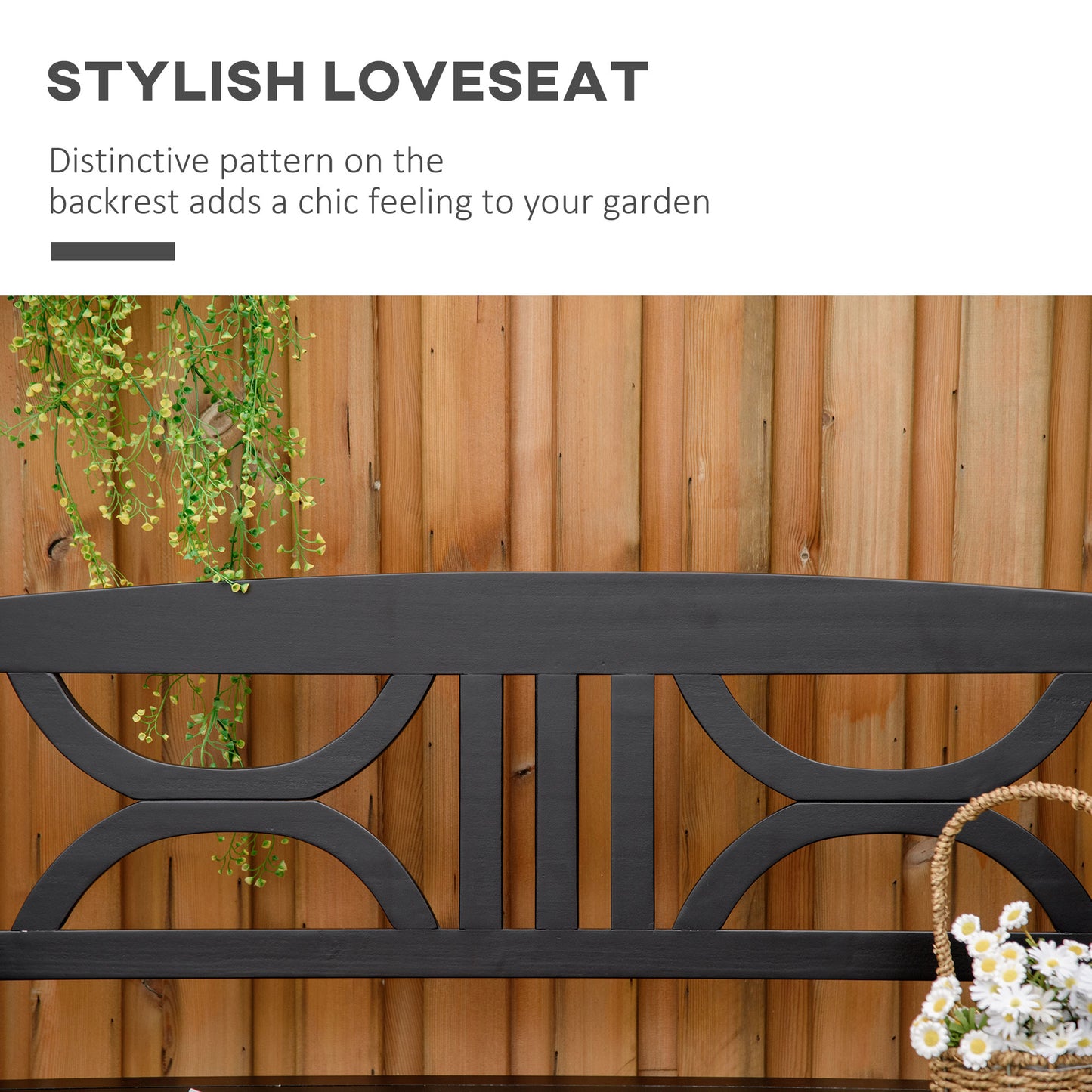 Outsunny 2-Seater Wooden Garden Bench 4FT Outdoor Patio Loveseat for Yard, Lawn, Porch, Black