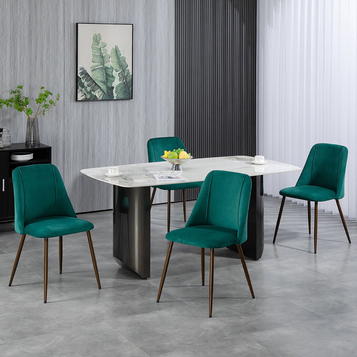 Green Velvet Upholstered Dining Chairs Set of 4, Velvet Accent Chair with Back and Wood-grain Steel Leg