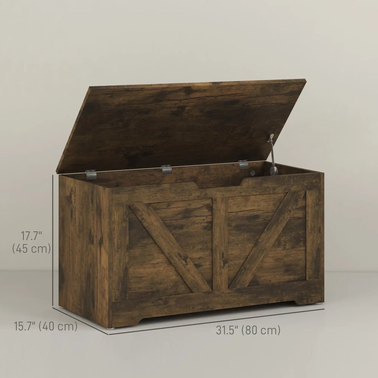 31.5 Inches Storage Chest with 2 Safety Hinges in Brown Wood Grain