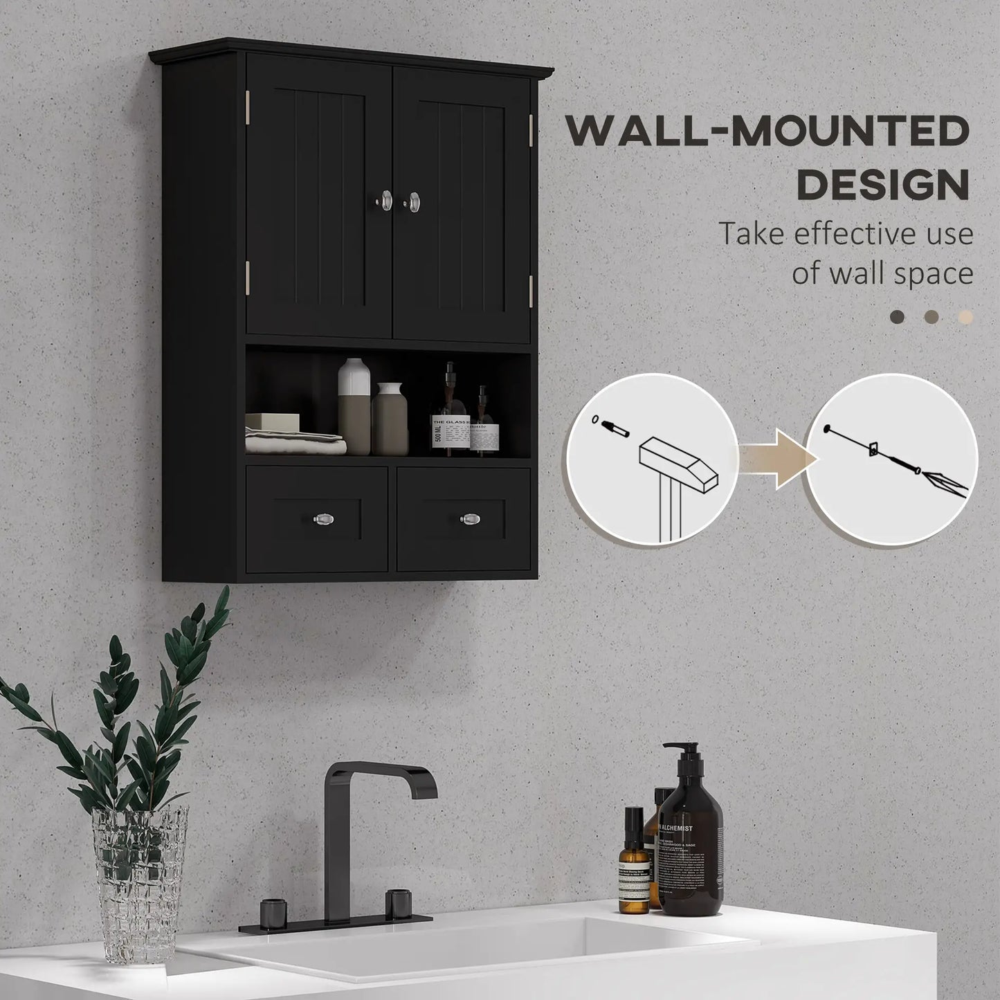 Medicine Cabinet, Bathroom with Shelf and Drawers in Black