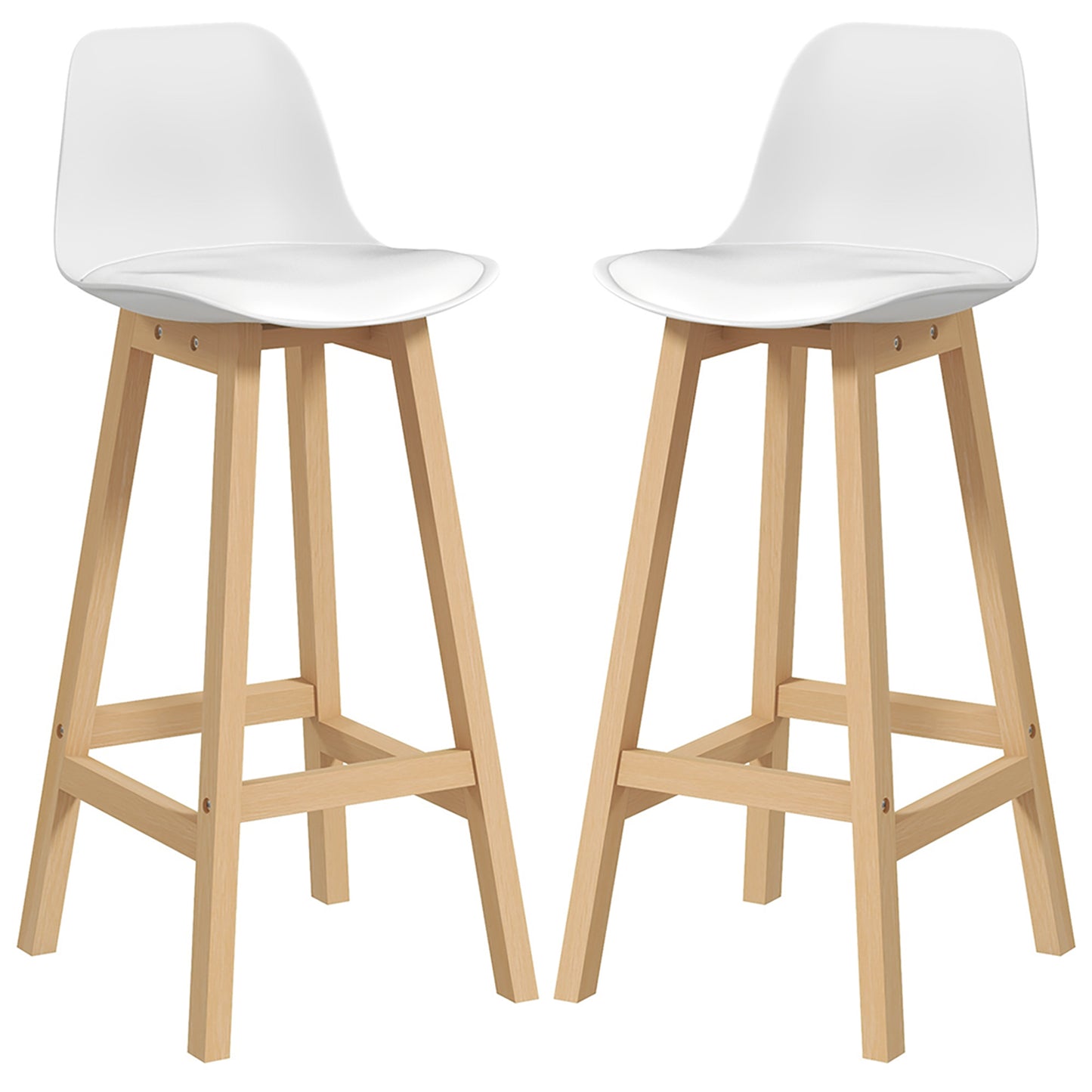 Bar Height Stools Set of 2, PU Leather Upholstered Stools for Kitchen Island, Modern Bar Chairs with Backs, White