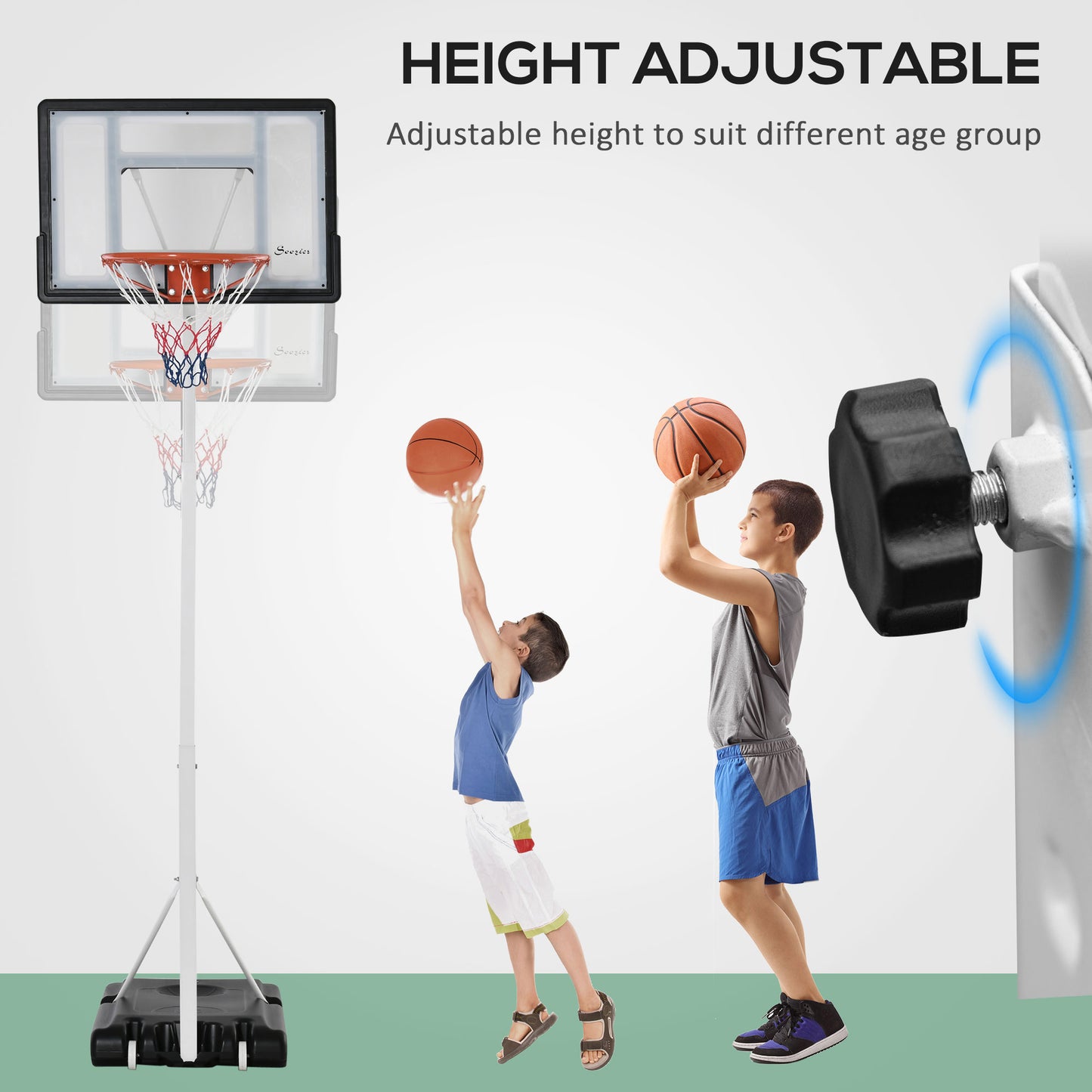 Portable Basketball Hoop, 7ft-8.5ft Height Adjustable Basketball System with Wheels & 35.5" Backboard for Youth Junior