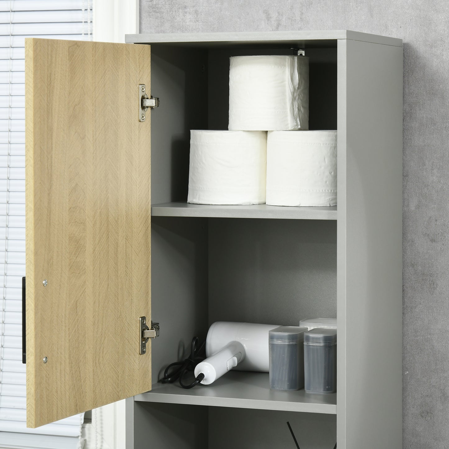 kleankin Tall Bathroom Storage, Linen Tower, Bathroom Cabinet with Doors, Shelves for Living Room Kitchen, 12.4"x11.8"x65"